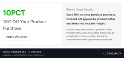Screenshot of Golfballs.com's website on Oct 18, 2026 showing the "10% Off Product Purchase" offer