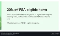 Screenshot of Grove Collaborative's website on Oct 19, 2026 showing the "Get 20% Off FSA-Eligible Items" offer