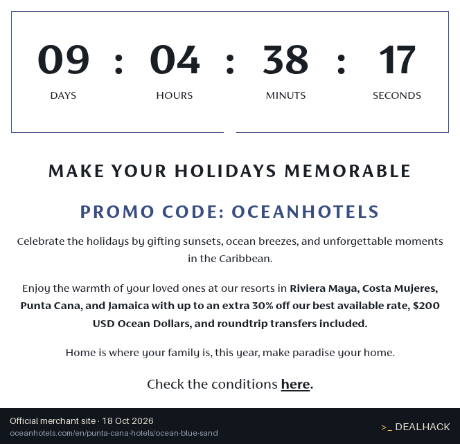 Screenshot of H10 Hotels's website on Oct 18, 2026 showing the "Save Up to 30% at Caribbean Resorts" offer