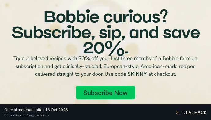 Screenshot of Bobbie's website on Oct 16, 2026 showing the "Save 20% on Your First Three Months of Bobbie" offer