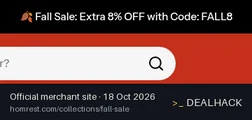 Screenshot of Homrest's website on Oct 18, 2026 showing the "Save an Extra 8% at Homrest" offer