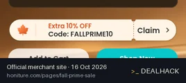 Screenshot of Honiture's website on Oct 16, 2026 showing the "Extra 10% Off Select Vacuums" offer