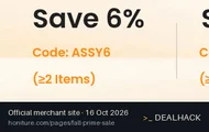 Screenshot of Honiture's website on Oct 16, 2026 showing the "6% Off 2+ Accessories" offer
