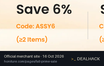 Screenshot of Honiture's website on Oct 16, 2026 showing the "6% Off 2+ Accessories" offer