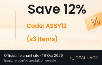 Screenshot of Honiture's website on Oct 16, 2026 showing the "12% Off 3+ Accessories" offer
