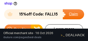 Screenshot of Buture's website on Oct 16, 2026 showing the "Save 15% on Select Buture Cordless Vacuums" offer