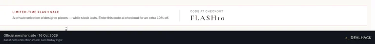 Screenshot of italist's website on Oct 16, 2026 showing the "Get Extra 10% Off Flash Sale Styles" offer