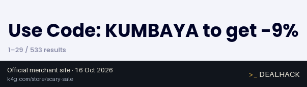 Screenshot of K4G.com's website on Oct 16, 2026 showing the "Save 9% on Scary Sale Deals" offer