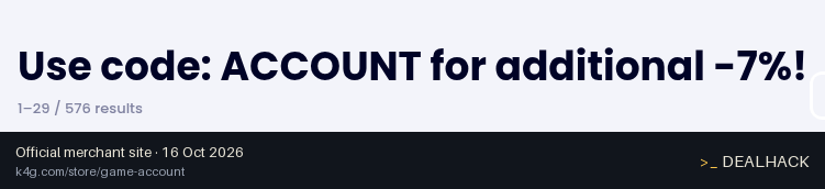 Screenshot of K4G.com's website on Oct 16, 2026 showing the "Get 7% Off Game Account Purchases" offer