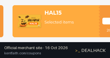 Screenshot of K&F Concept's website on Oct 16, 2026 showing the "Save 15% Off Selected Halloween Items" offer