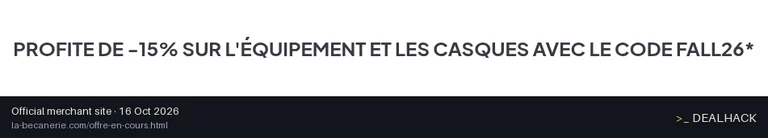 Screenshot of La Bécanerie's website on Oct 16, 2026 showing the "Save 15% on Tagged Rider Equipment and Helmets" offer