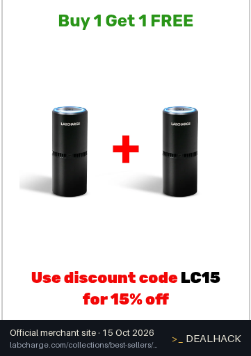 Screenshot of Lab Charge's website on Oct 15, 2026 showing the "Save 15% Off Lab Charge Orders" offer