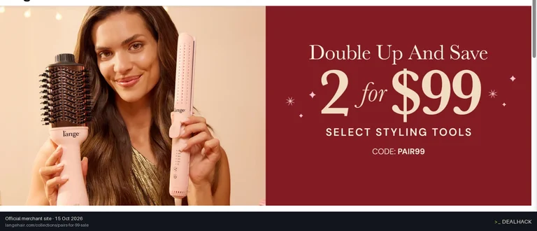 Screenshot of L'ange Hair's website on Oct 15, 2026 showing the "Get 2 Select Tools for $99" offer