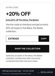 Screenshot of Larroudé's website on Oct 16, 2026 showing the "Extra 20% Off Sale Items" offer