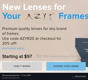 Screenshot of Lensabl's website on Oct 17, 2026 showing the "Save 20% on Premium Replacement Lenses" offer