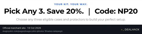 Screenshot of Magic John's website on Oct 19, 2026 showing the "Get 20% Off When You Choose 3 Eligible Items" offer