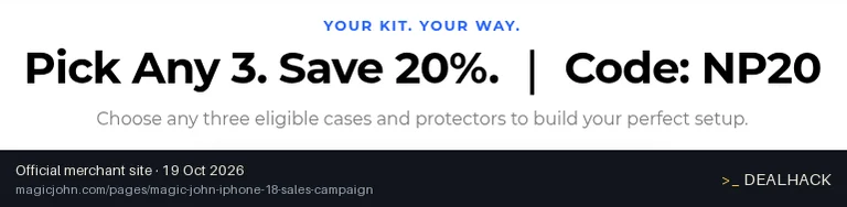 Screenshot of Magic John's website on Oct 19, 2026 showing the "Get 20% Off When You Choose 3 Eligible Items" offer