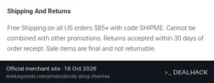 Screenshot of Maika's website on Oct 16, 2026 showing the "Get Free US Shipping on Orders $85+" offer