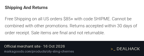 Screenshot of Maika's website on Oct 16, 2026 showing the "Get Free US Shipping on Orders $85+" offer