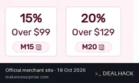 Screenshot of Make Me Surprise's website on Oct 18, 2026 showing the "20% Off Orders $129+" offer