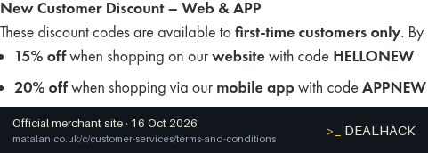 Screenshot of Matalan's website on Oct 16, 2026 showing the "Get 15% Off Your First Matalan Website Order" offer
