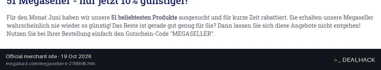 Screenshot of MEGABAD's website on Oct 19, 2026 showing the "10% Off Megaseller Products" offer