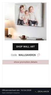 Screenshot of Mpix's website on Oct 16, 2026 showing the "15% Off Wall Art & Framing" offer