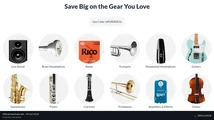 Screenshot of Music & Arts's website on Oct 16, 2026 showing the "Save 15% on Select Orders of $299+" offer