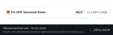 Screenshot of Nilight's website on Oct 16, 2026 showing the "Get 7% Off Seasonal Deals" offer