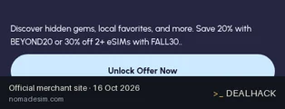 Screenshot of Nomad eSIM's website on Oct 16, 2026 showing the "Get 30% Off 2+ Nomad eSIM Plans" offer