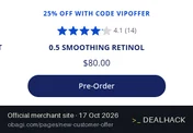 Screenshot of Obagi's website on Oct 17, 2026 showing the "Save 25% on Select Obagi Products" offer
