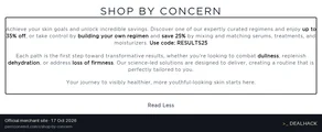 Screenshot of Perricone MD's website on Oct 17, 2026 showing the "Save 25% on Mix-and-Match Skincare" offer