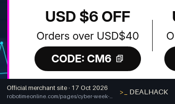 Screenshot of Robotime's website on Oct 17, 2026 showing the "Save $6 on Orders Over $40" offer