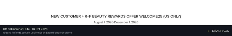 Screenshot of Rodan + Fields's website on Oct 16, 2026 showing the "25% Off Your First Order" offer