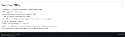 Screenshot of ROXY's website on Oct 18, 2026 showing the "15% Off First ROXY Order for New Customers" offer
