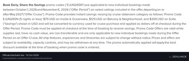 Screenshot of Royal Caribbean International's website on Oct 16, 2026 showing the "Save Up to $300 on Select Short Cruises" offer