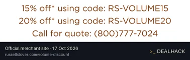 Screenshot of Russell Stover Chocolates's website on Oct 17, 2026 showing the "Save 20% on Online Orders of $6,000-$9,999" offer