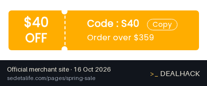 Screenshot of SEDETA's website on Oct 16, 2026 showing the "$40 Off Orders $359+ at SEDETA" offer