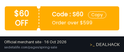Screenshot of SEDETA's website on Oct 16, 2026 showing the "$60 Off Orders $599+ at SEDETA" offer