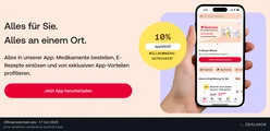 Screenshot of Shop Apotheke's website on Oct 17, 2026 showing the "10% Off Your First Shop Apotheke App Order" offer