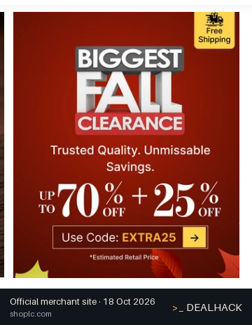 Screenshot of Shop LC's website on Oct 18, 2026 showing the "25% Off Select Christmas in August Items" offer