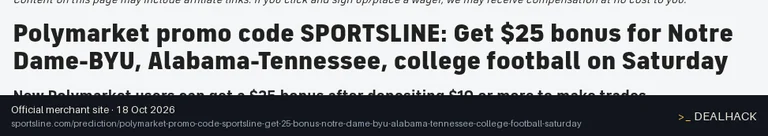 Screenshot of SportsLine's website on Oct 18, 2026 showing the "Get a $25 Polymarket Welcome Bonus" offer