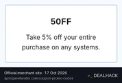 Screenshot of SpringWell Water Filtration Systems's website on Oct 17, 2026 showing the "Save 5% on Your SpringWell Order" offer