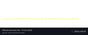 Screenshot of Spyder's website on Oct 16, 2026 showing the "Take an Extra 30% Off Outlet Items at Spyder" offer