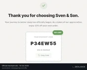 Screenshot of Sven & Son's website on Oct 18, 2026 showing the "15% Off for Returning Shoppers" offer