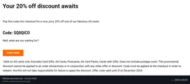 Screenshot of thortful's website on Oct 16, 2026 showing the "Get 20% Off Eligible A5 Cards" offer