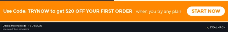 Screenshot of Trifecta Nutrition's website on Oct 16, 2026 showing the "Save $20 on Your First Trifecta Order" offer