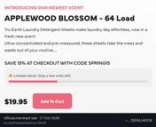 Screenshot of Tru Earth's website on Oct 17, 2026 showing the "Save 15% on Spring-Scent Products" offer