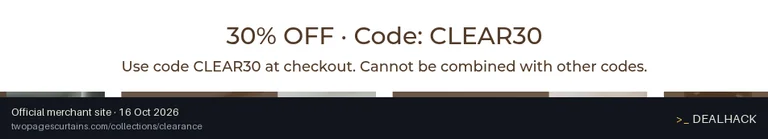 Screenshot of TWOPAGES Curtains's website on Oct 16, 2026 showing the "Save 30% on Your TwoPages Curtains Purchase" offer