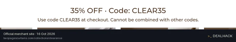 Screenshot of TWOPAGES Curtains's website on Oct 16, 2026 showing the "Save 35% on Your Purchase at TWOPAGES Curtains" offer